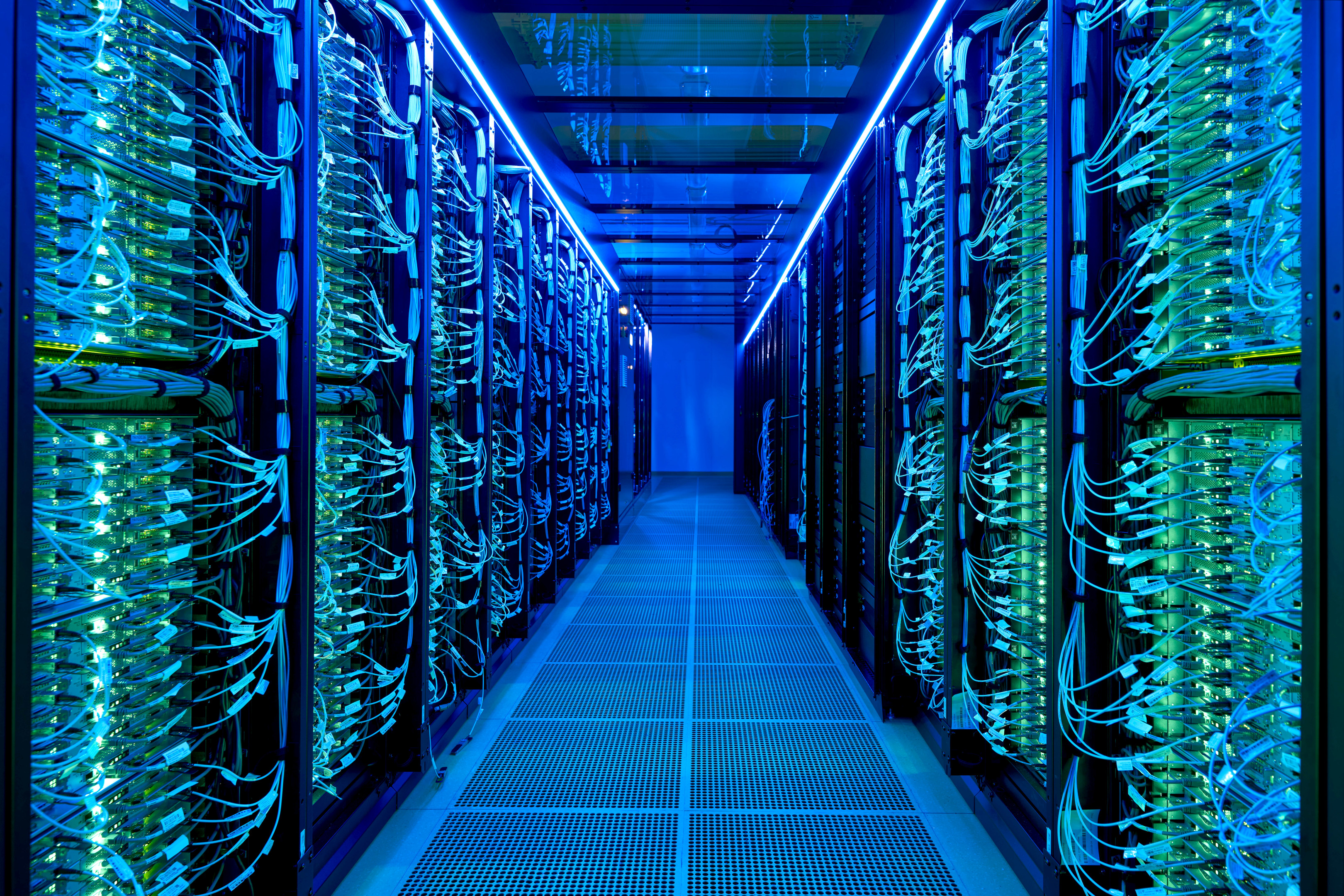 High-performance computing server racks in a data center